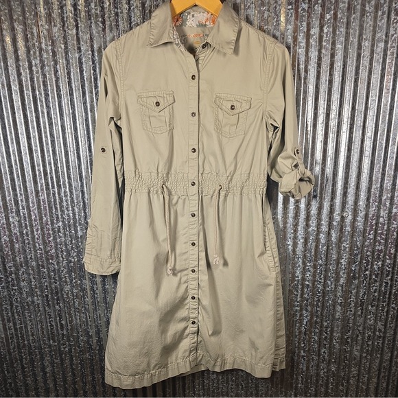 Bob Timberlake Womens 6 Khaki Button Front Dress‎ 3/4 Sleeve Pockets - Picture 1 of 6